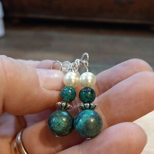 2/$12 Handmade Emerald Green and Silver Earrings